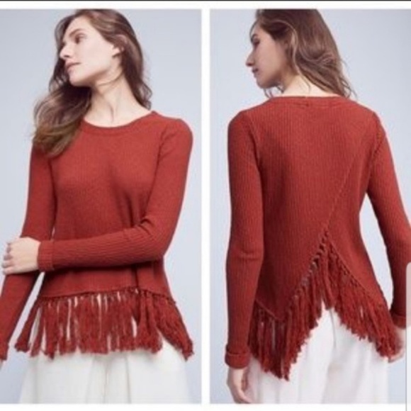 Anthropologie Sweaters - Anthro Orange Fringe Sweater